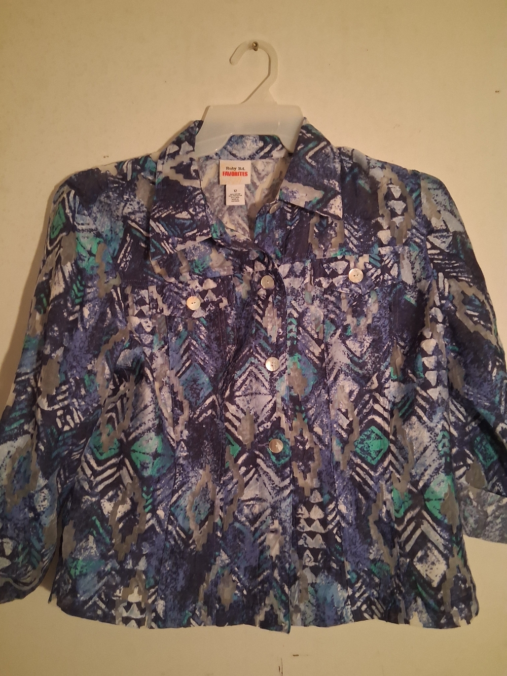 Ruby Rd Blue Abstract Print Button-Up  Shirt Size 12